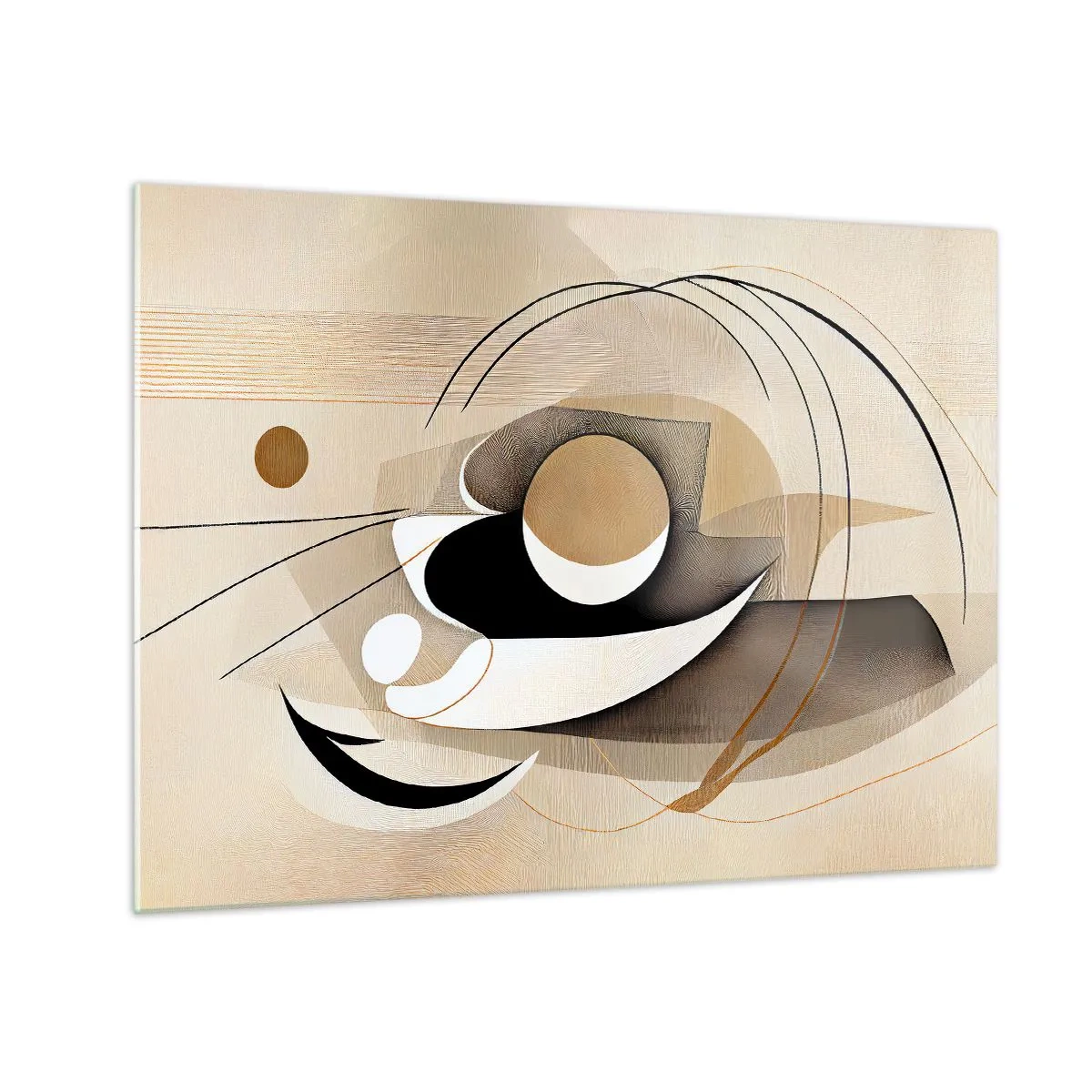 Obraz na skle - Minimalistická abstrakce v béžové barvě s geometrickými tvary - 70x50cm - Kompozice: podstata věcí - Moderní nástěnná dekorace do obývacího pokoje a ložnice ARTTOR