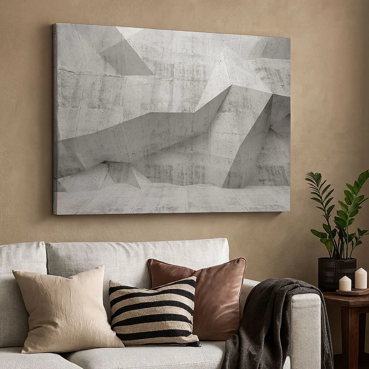 Obraz na plátně - Geometrické betonové tvary v šedé barvě - 70x50cm - Skutečná výzva - Moderní nástěnná dekorace do obývacího pokoje a ložnice ARTTOR
