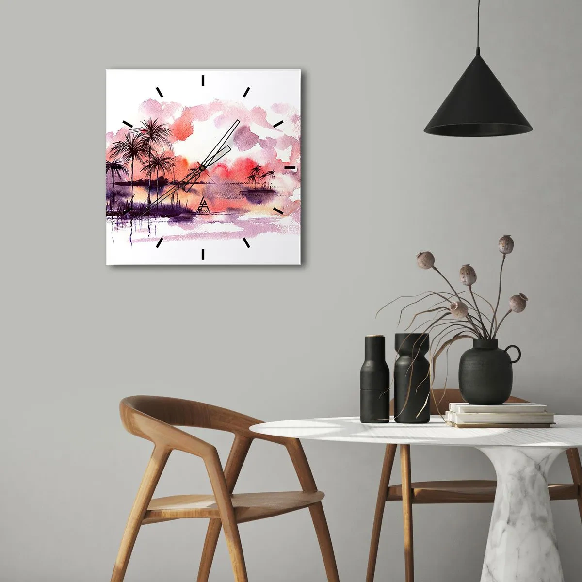 Nástěnné hodiny - Klid tropů v červené - 30x30 cm