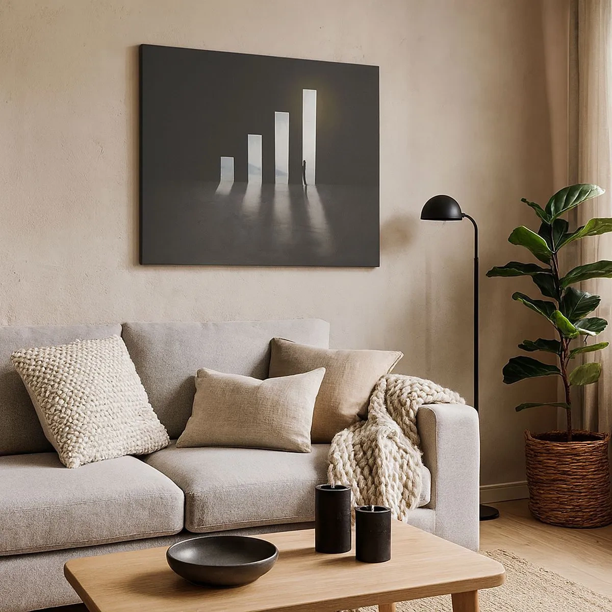 Obraz na plátně - Symbolický růst v podobě průchodů osvětlených světlem - 70x50cm - Úspěch – imprese - Moderní nástěnná dekorace do obývacího pokoje a ložnice ARTTOR