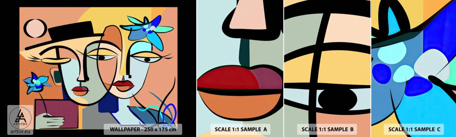 Vzor Fototapety Samolepicí Deluxe Sticker - Picassovo randez vous - Tváře, Moderní, Kubismus - 100x30 cm