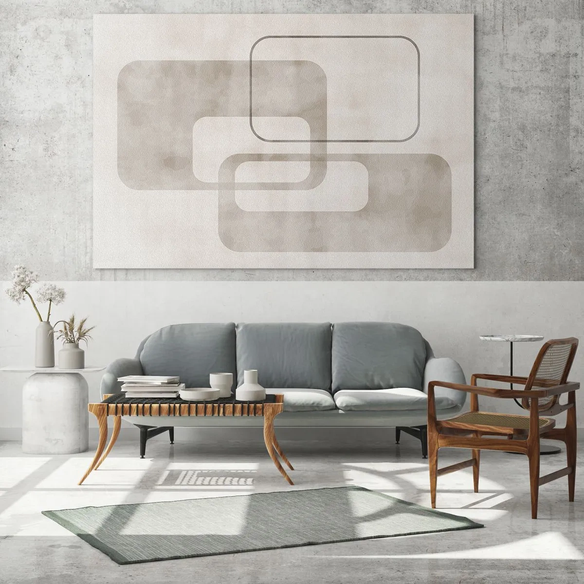 Obraz na skle - Minimalistické béžové obdélníky na světlém pozadí - 70x50cm - Geometrická fuga - Moderní nástěnná dekorace do obývacího pokoje a ložnice ARTTOR