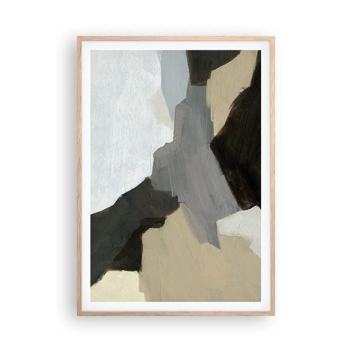 Plakát v rámu světlý dub - Abstrakce: křižovatka šedi - 70x100 cm