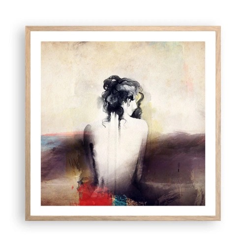 Plakát v rámu světlý dub - Jemné linie, oválné tvary - 60x60 cm