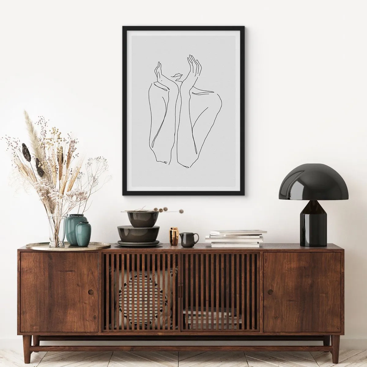 Plakát v černém rámu - Minimalistická kresba rukou - 50x70cm - O čem sní dívky - Moderní nástěnná dekorace do obývacího pokoje a ložnice ARTTOR