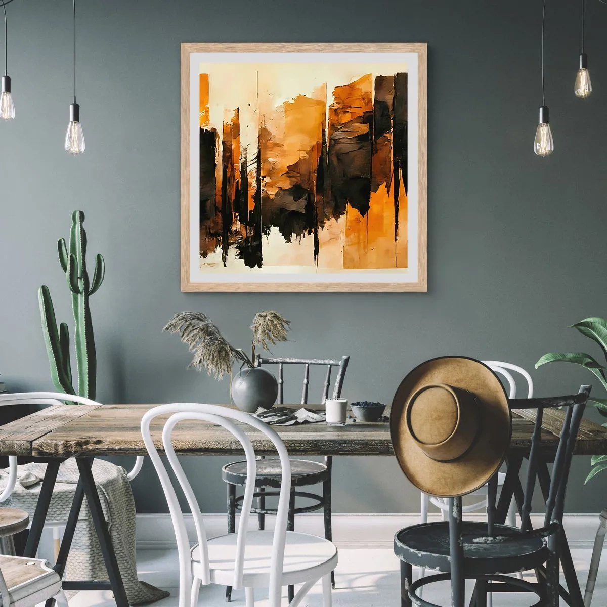 Plakát v rámu světlý dub - Harmonie černé a zlaté - 50x50 cm