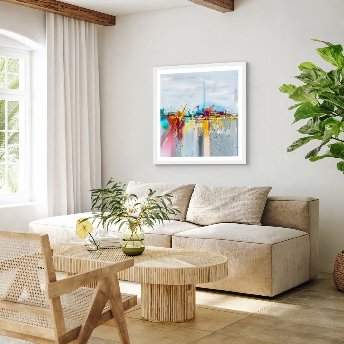 Plakát v bílém rámu - Most radosti nad řekou života - 40x40 cm