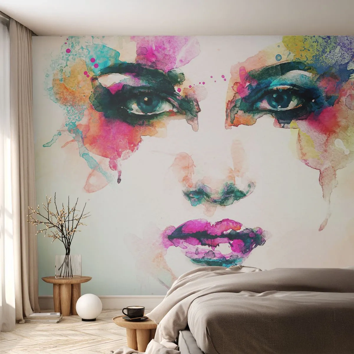 Fototapeta Samolepicí Deluxe Sticker - Portrét malovaný duhou - Abstrakce, ženská tvář, Kus - 250x175 cm