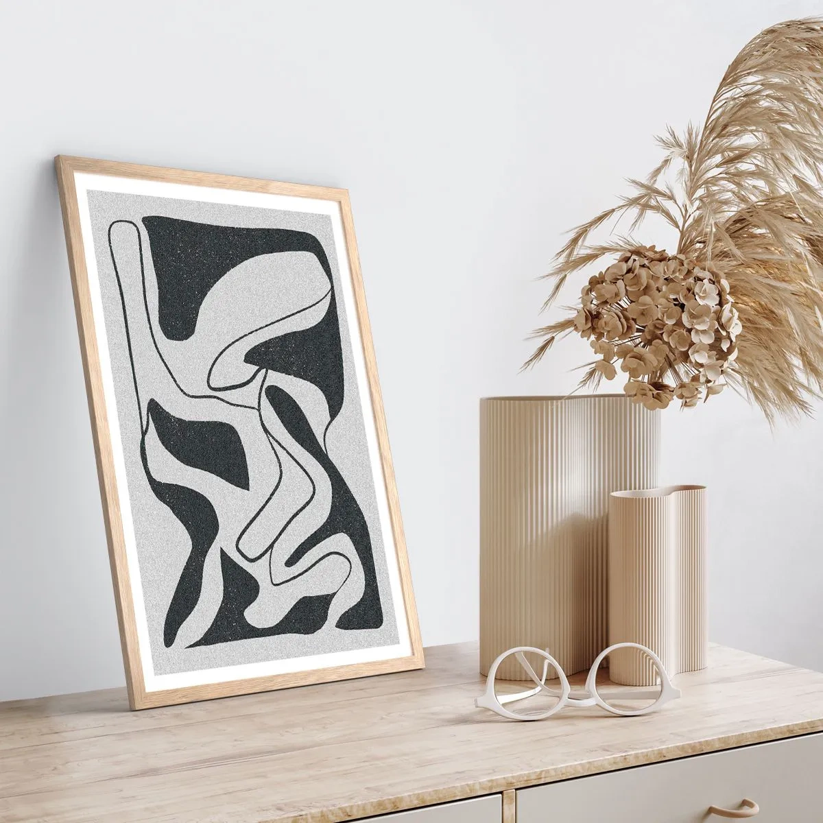 Plakát v rámu světlý dub - Abstraktní hra v labyrintu - 50x70 cm