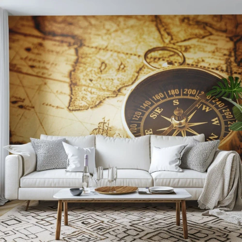Fototapeta Premium Canvas - Na východ nebo na západ? - Cestování, Mapy světa, Kompas - 350x256 cm