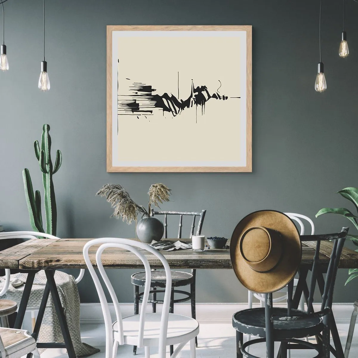 Plakát v rámu světlý dub - Spěšná abstrakce - 60x60 cm