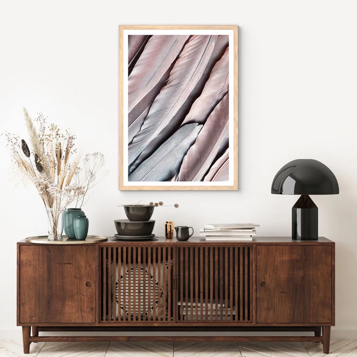 Plakát v rámu světlý dub - V růžové a stříbrné - 70x100 cm