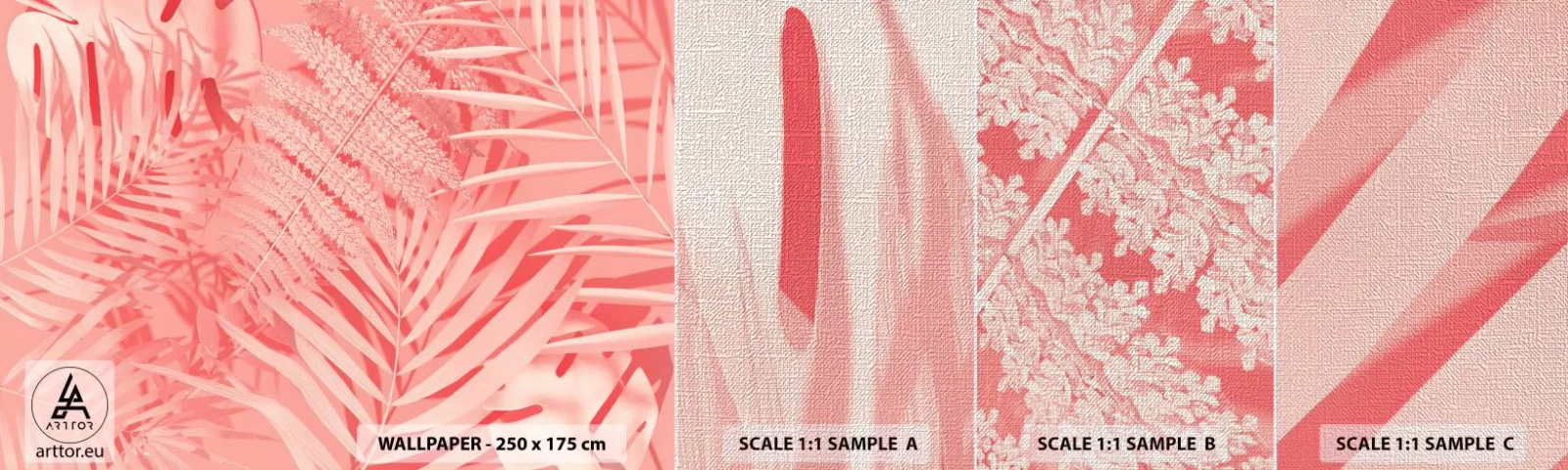 Vzor Fototapety Premium Canvas - Růžový koncept - Abstrakce, Palmový list, Grafika - 100x30 cm