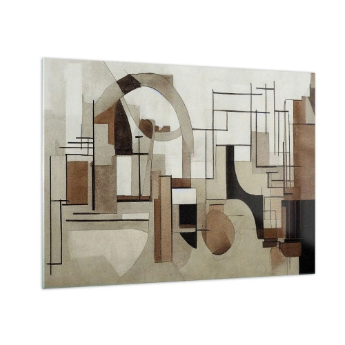 Obraz na skle - Geometrická krajina v odstínech hnědé a béžové - 70x50cm - Městská krajina 2.0 - Moderní nástěnná dekorace do obývacího pokoje a ložnice ARTTOR