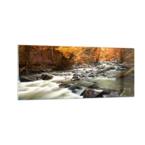 Obraz na skle - Potok ve zlatém lese - 100x40 cm