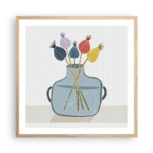 Plakát v rámu světlý dub - Makové květy - 60x60 cm