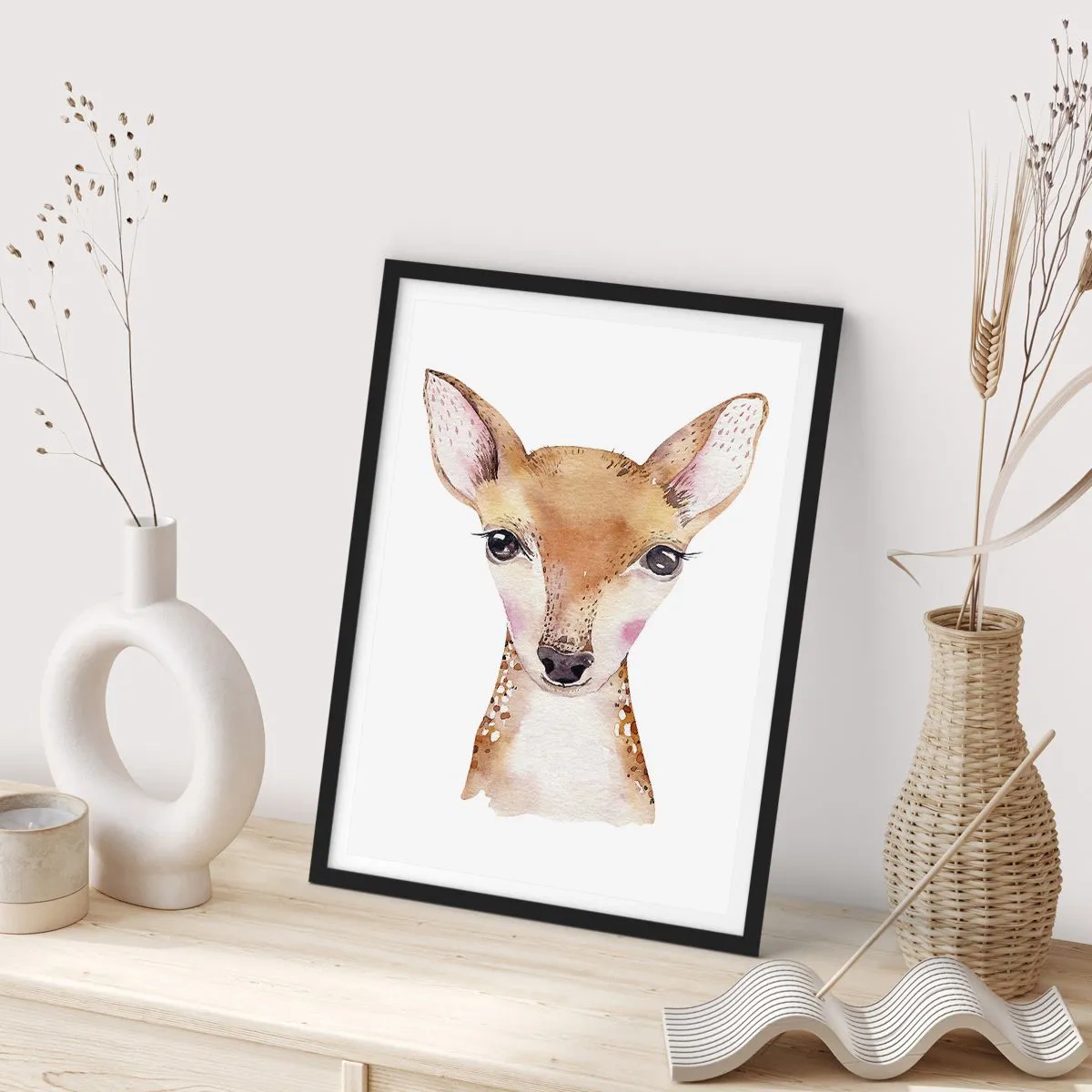 Plakát v černém rámu - Akvarelový portrét mladého koloucha na bílém pozadí - 50x70cm - Povaha nevinnosti - Moderní nástěnná dekorace do obývacího pokoje a ložnice ARTTOR