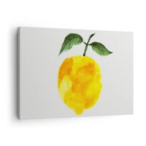 Obraz na plátně - Akvarel citron se zelenými listy na světlém pozadí - 70x50cm - Jak poznat chuť slunce - Moderní nástěnná dekorace do obývacího pokoje a ložnice ARTTOR