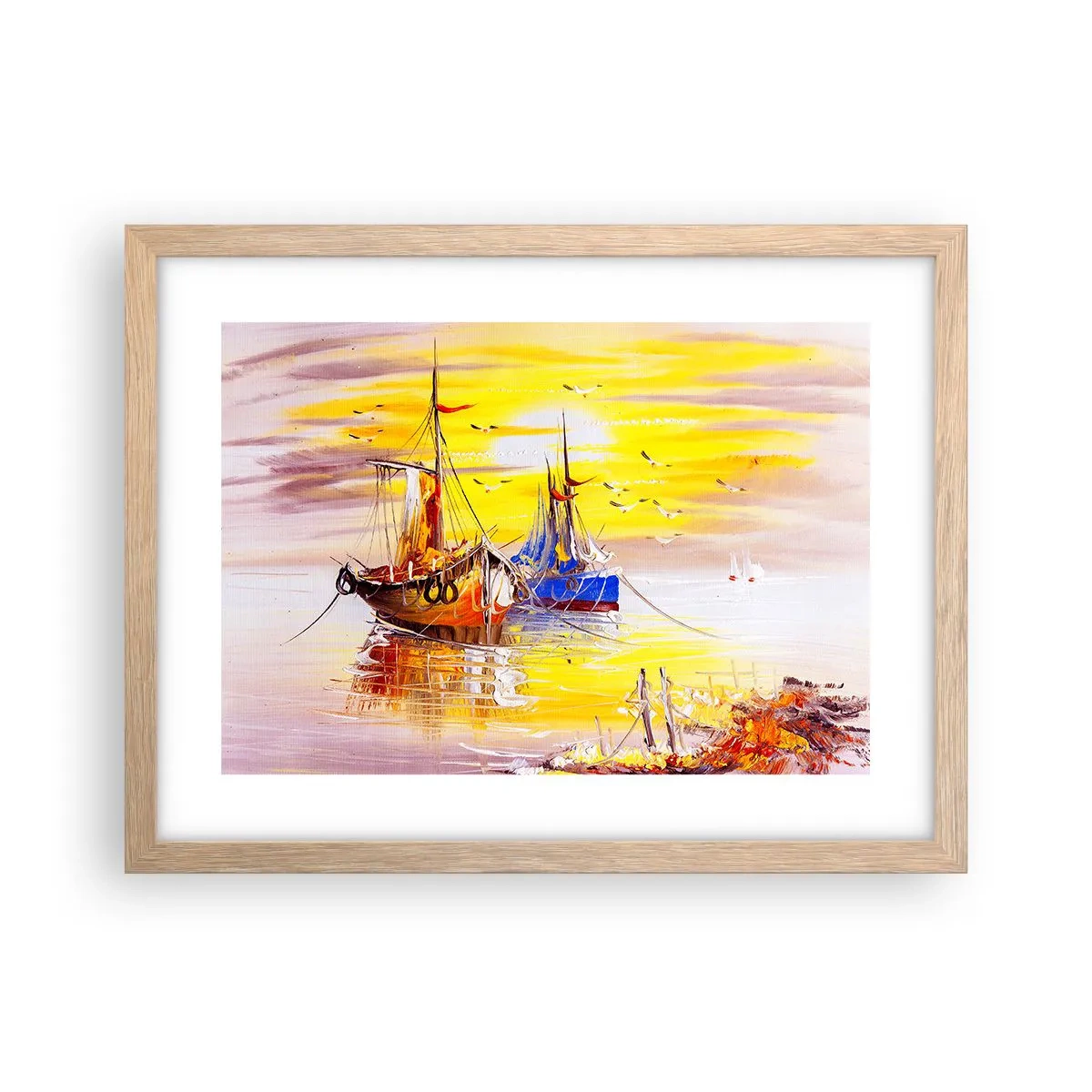 Plakát v rámu světlý dub - Zasloužený odpočinek v přístavu - 40x30 cm
