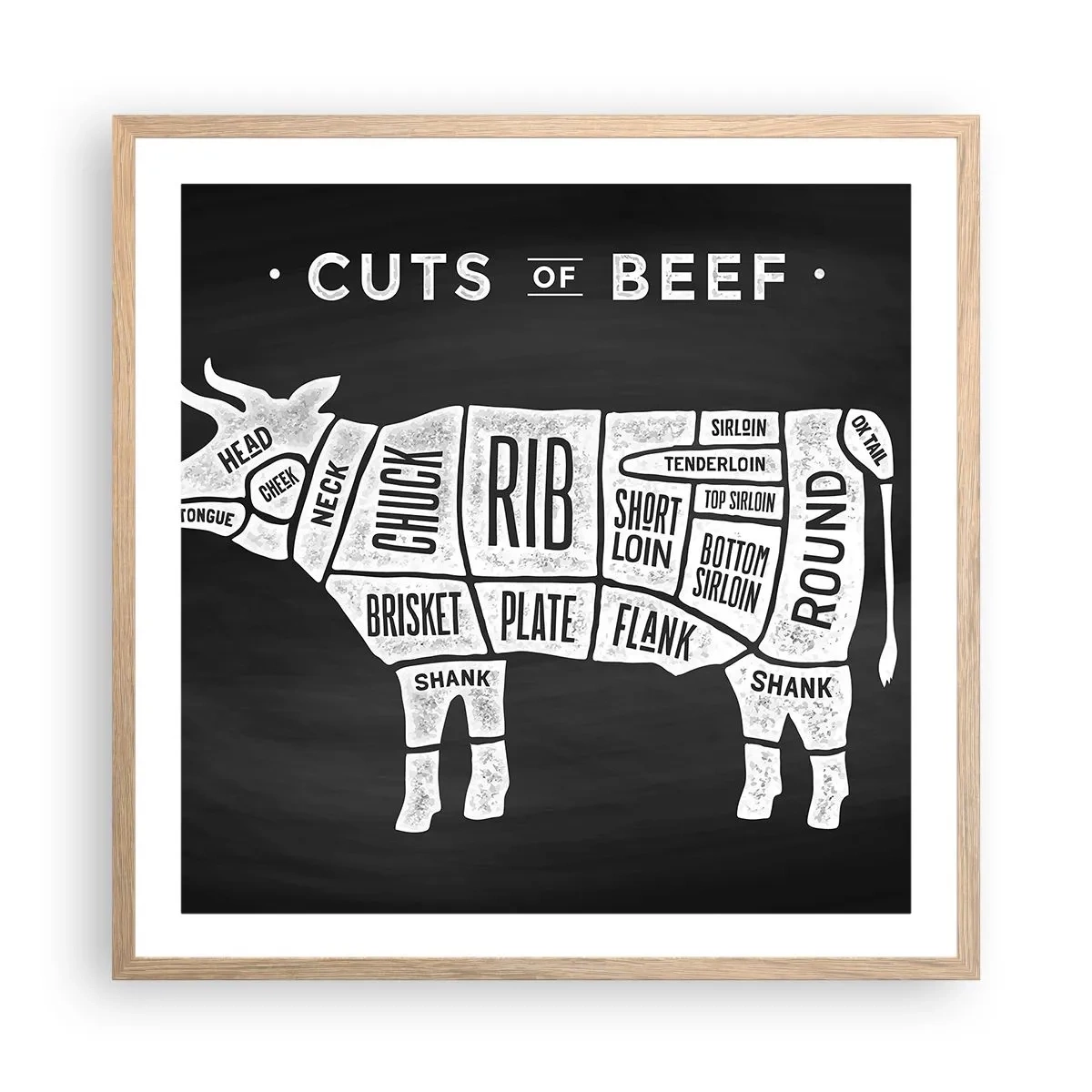 Plakát v rámu světlý dub - Slabikář řezníka - 60x60 cm