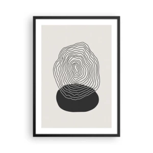 Plakát v černém rámu - Černé čáry vytvářející abstraktní tvar na světlém pozadí - 50x70cm - Trvání a kmitání - Moderní nástěnná dekorace do obývacího pokoje a ložnice ARTTOR