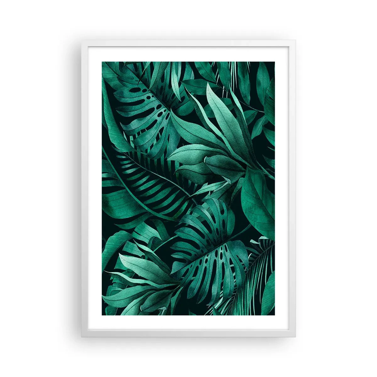 Plakát v bílém rámu - Hloubka tropické zeleně - 50x70 cm
