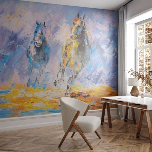 Fototapeta Premium Sand - Cválající skrze září - Zvířata, Koně, Impresionismus - 400x280 cm