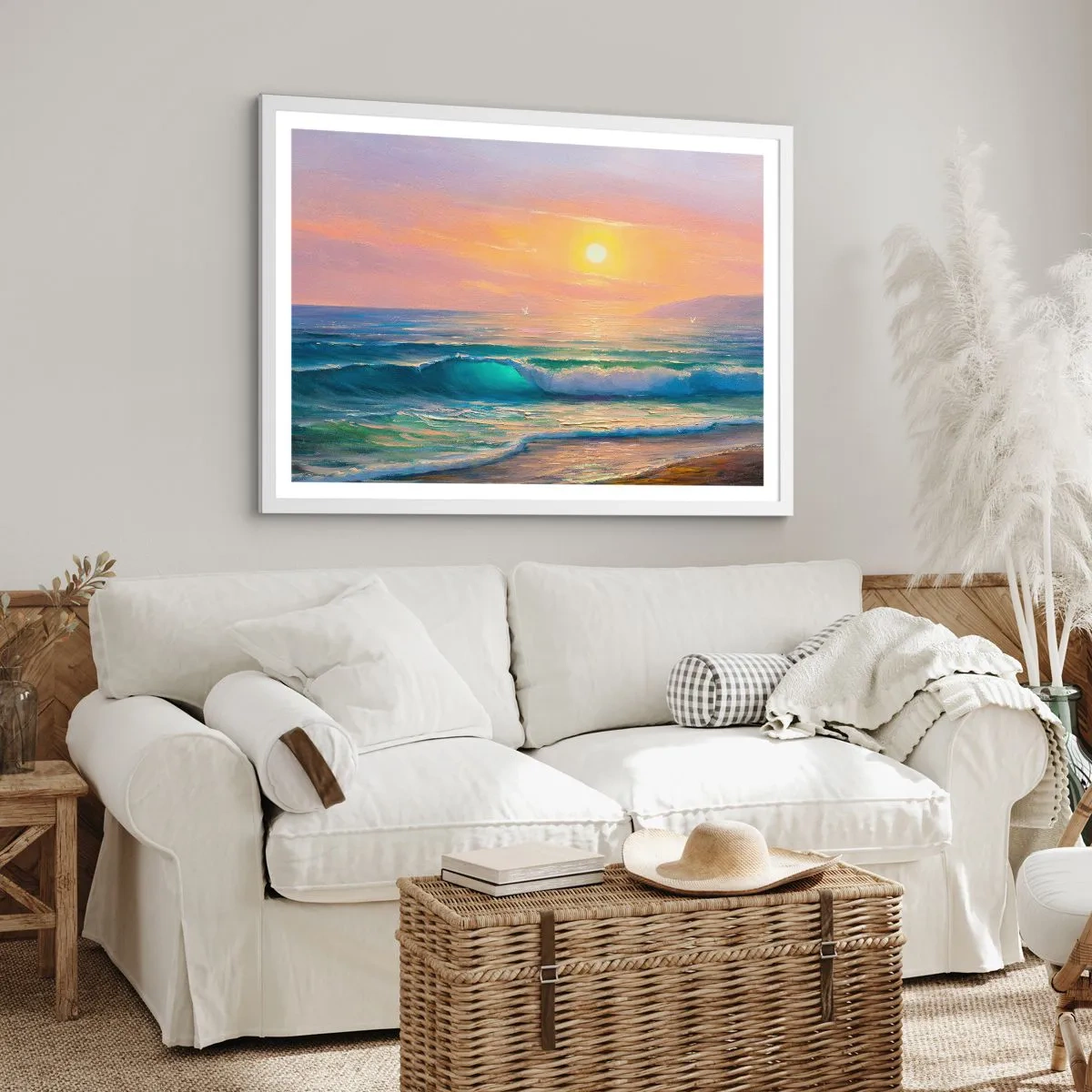 Plakát v bílém rámu - Tyrkysová píseň vln - 100x70 cm