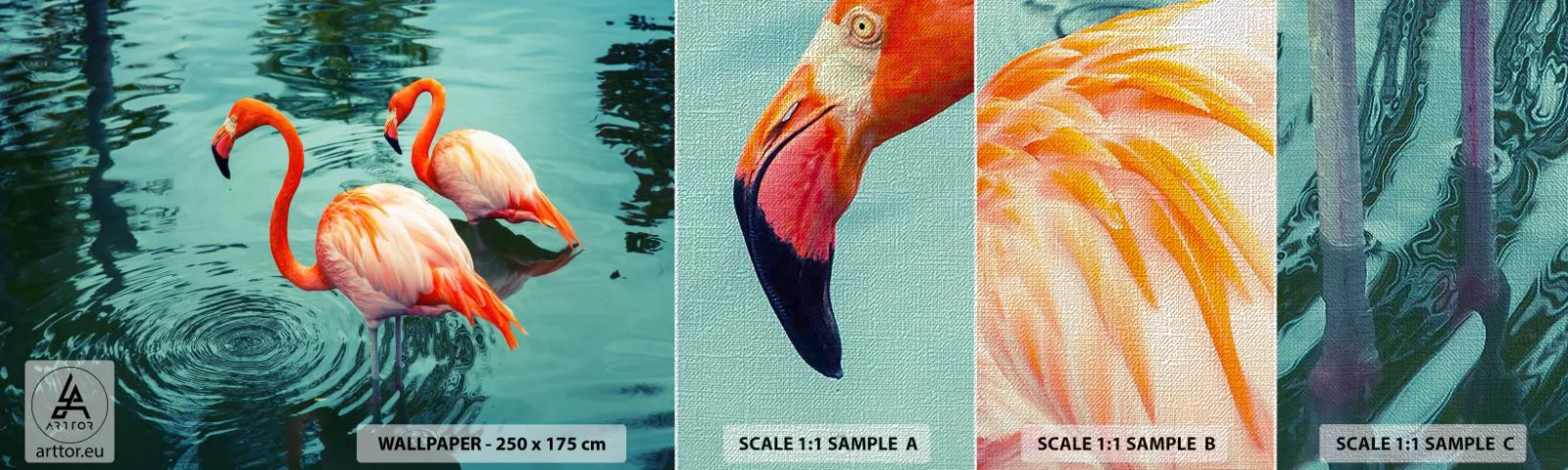 Vzor Fototapety Premium Canvas - Nyní jsme v módě - Plameňáci, Ptactvo, Příroda - 100x30 cm