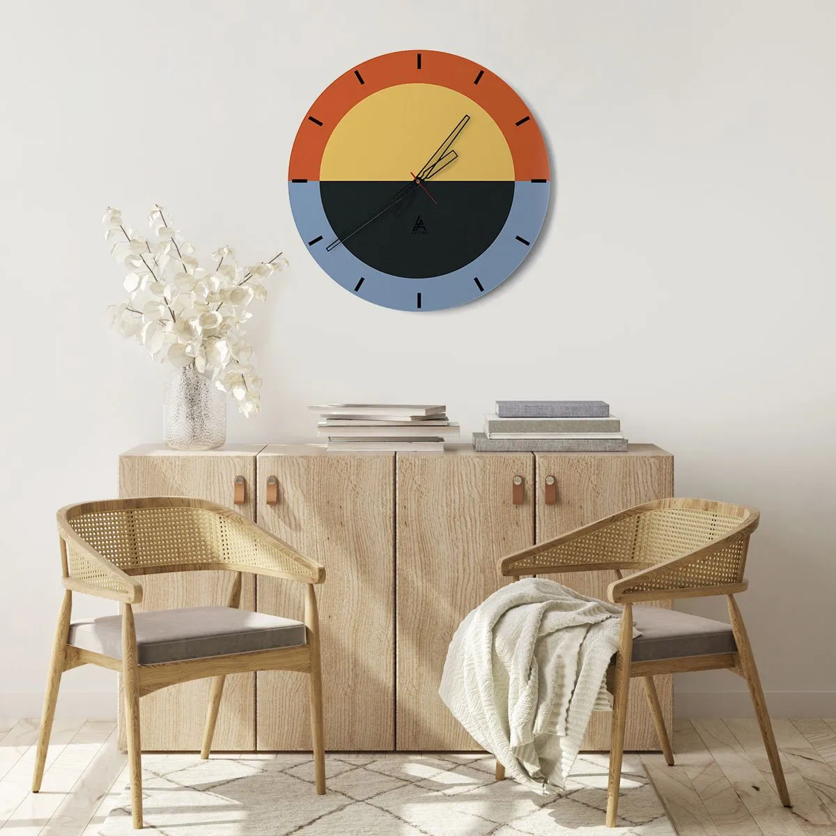 Nástěnné hodiny - Barevná abstrakce s barevným kontrastem - 30x30cm - Kompozice tepla a chladu - Moderní nástěnná dekorace do obývacího pokoje, kuchyně a ložnice ARTTOR