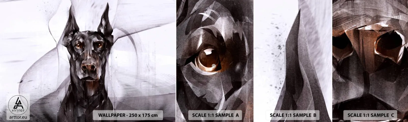 Vzor Fototapety Samolepicí Deluxe Sticker - Z urozeného rodu - Abstrakce, dobrman, Pes - 100x30 cm