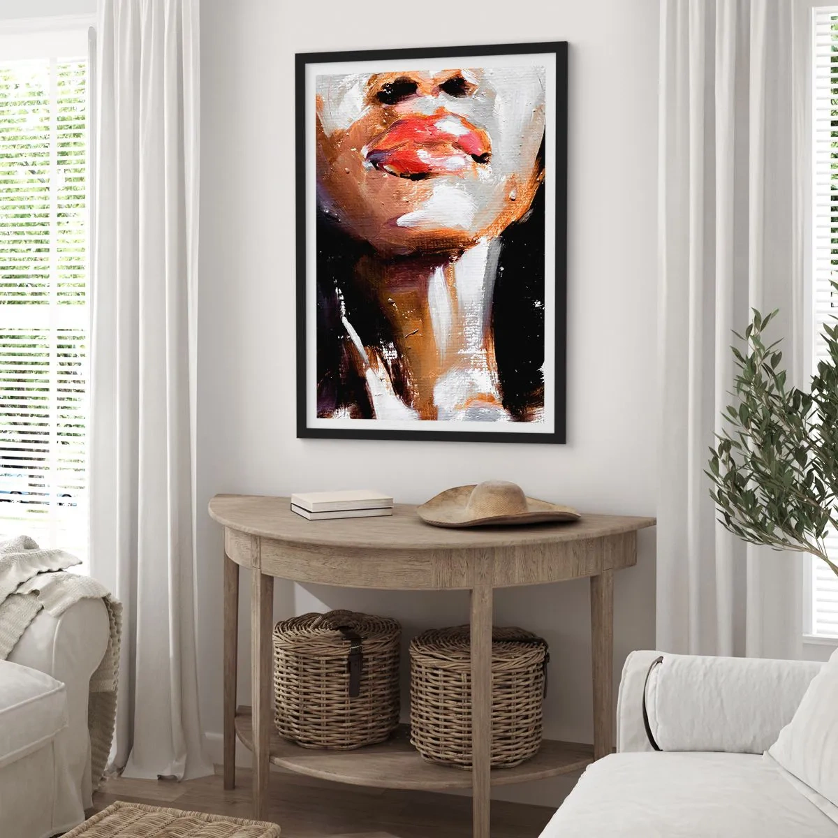 Plakát v černém rámu - Abstraktní portrét ženy s červenými rty - 50x70cm - Hrdost bez předsudků - Moderní nástěnná dekorace do obývacího pokoje a ložnice ARTTOR