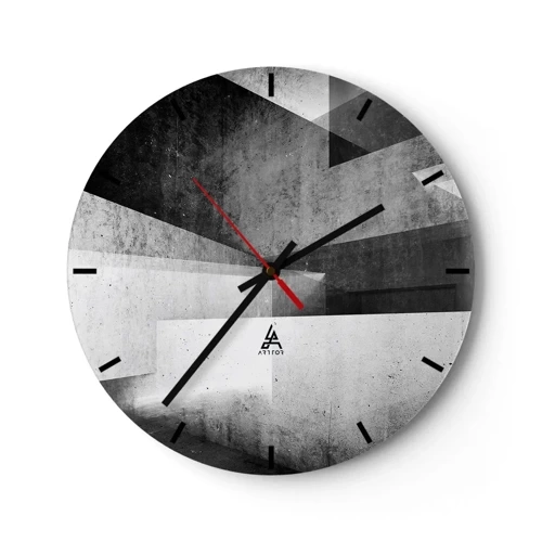 Nástěnné hodiny - Geometrická struktura v odstínech šedé - 30x30cm - Struktura prostoru - Moderní nástěnná dekorace do obývacího pokoje, kuchyně a ložnice ARTTOR
