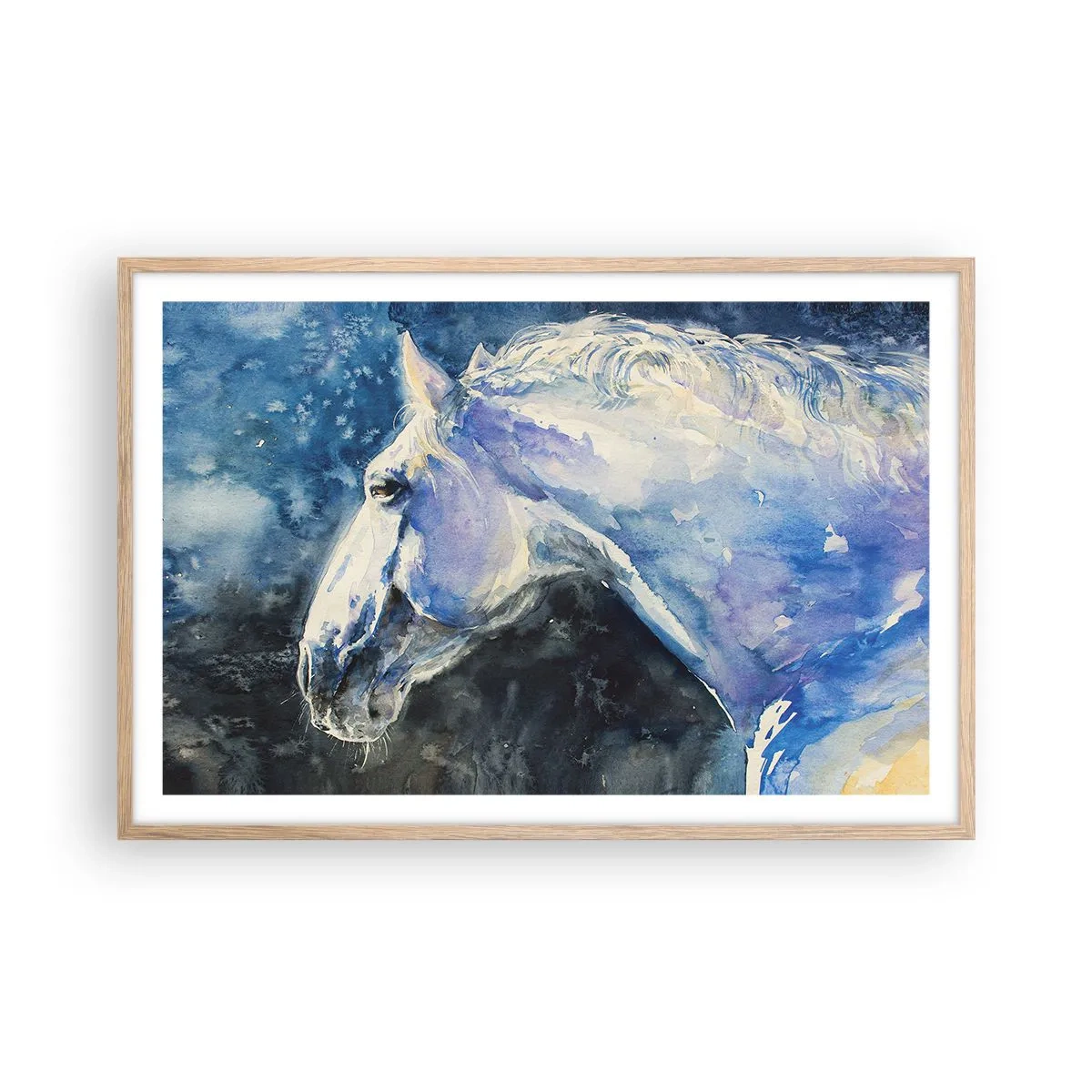 Plakát v rámu světlý dub - Portrét v modré záři - 91x61 cm