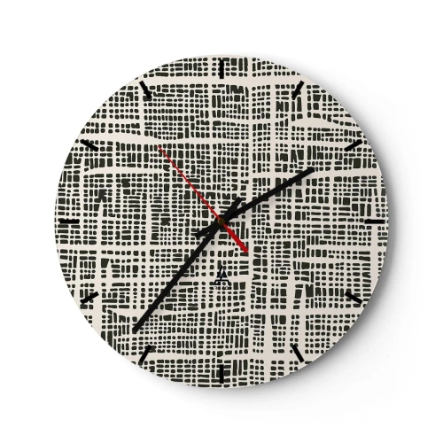 Nástěnné hodiny - Geometrický, černý a krémový vzor s nepravidelnými tečkami - 30x30cm - Tkaná kompozice - Moderní nástěnná dekorace do obývacího pokoje, kuchyně a ložnice ARTTOR