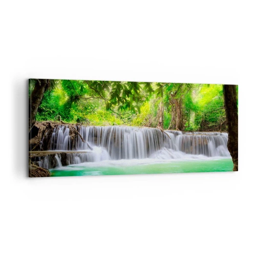 Obraz na plátně - Vodopád v zeleni - 100x40 cm
