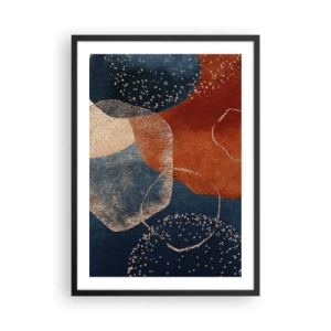 Plakát v černém rámu - Abstraktní kompozice v odstínech tmavě modré a zlaté - 50x70cm - Lehkost bytí - Moderní nástěnná dekorace do obývacího pokoje a ložnice ARTTOR