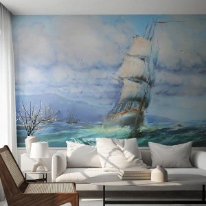 Fototapeta Premium Sand - Šťastnou cestu - Plachetnice, Moře, plachtění - 200x140 cm