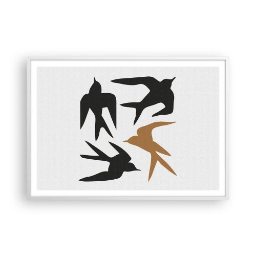 Plakát v bílém rámu - Vlaštovky - 100x70 cm