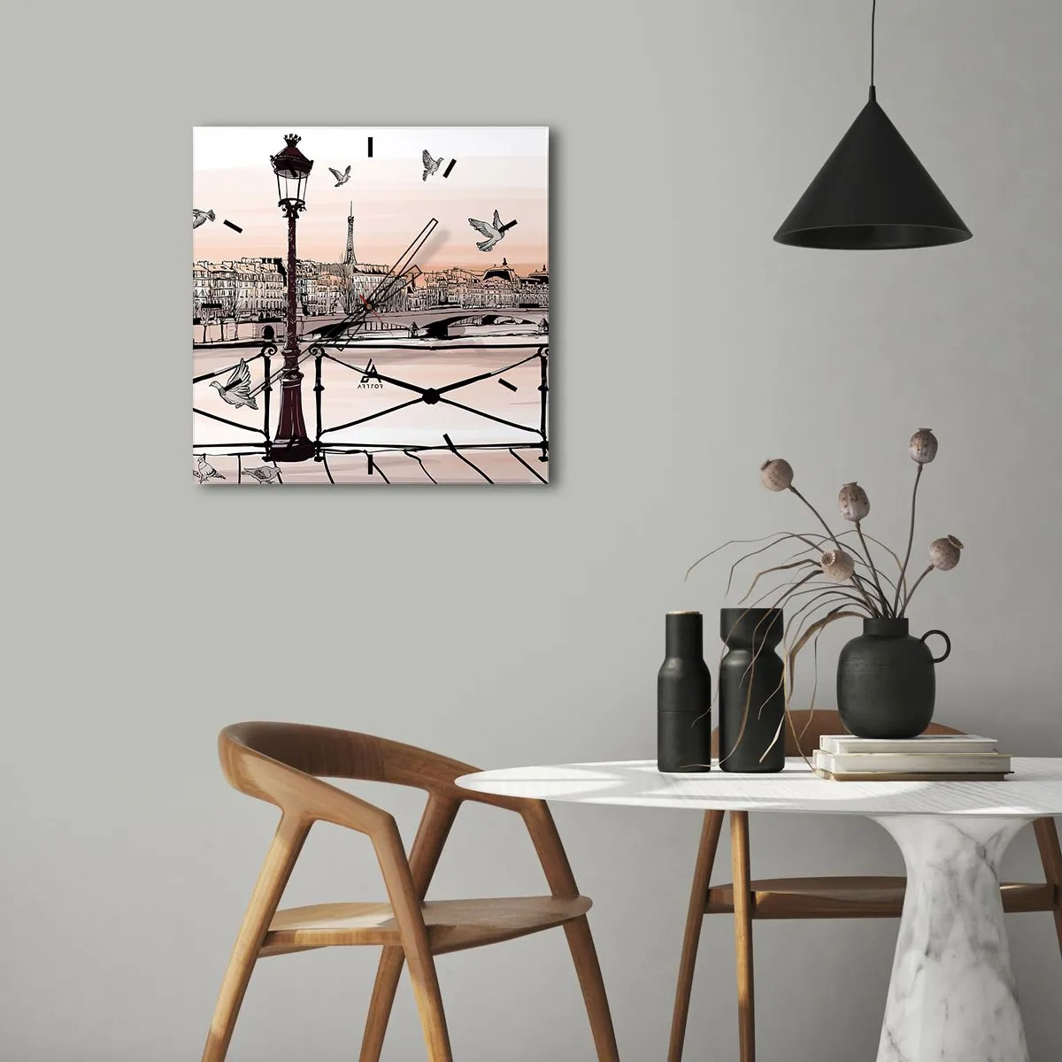 Nástěnné hodiny - Nad střechami Paříže - 40x40 cm