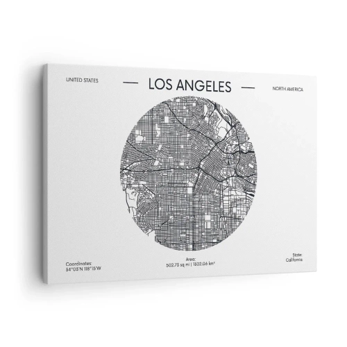 Obraz na plátně - Mapa Los Angeles v minimalistickém černobílém stylu - 70x50cm - Anatomie Los Angeles - Moderní nástěnná dekorace do obývacího pokoje a ložnice ARTTOR