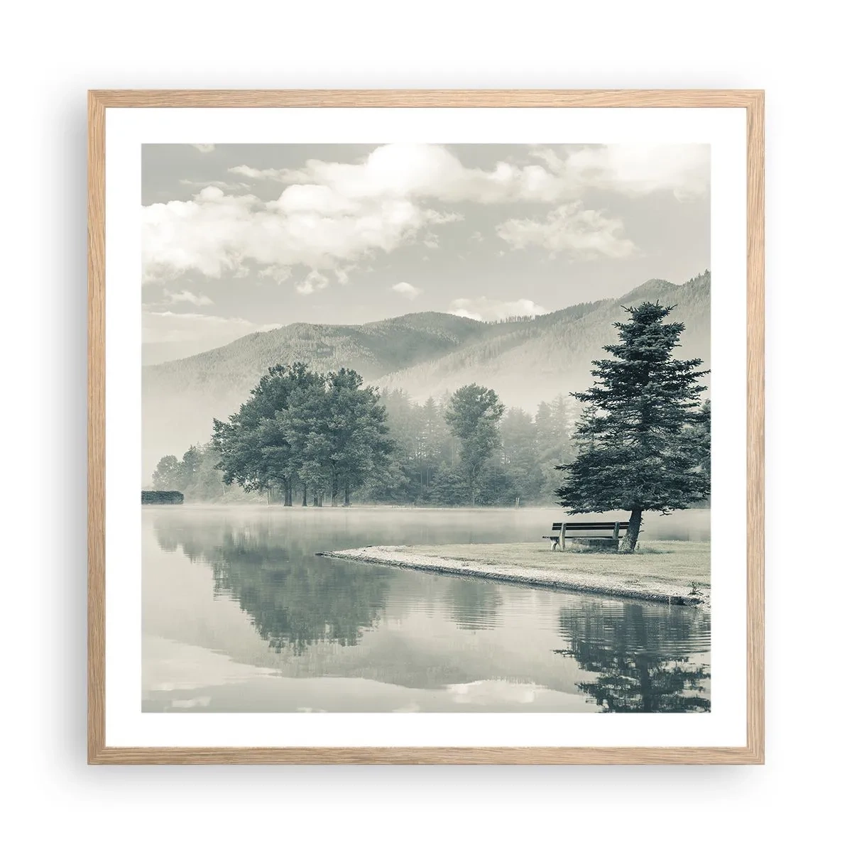 Plakát v rámu světlý dub - Jezero ještě spí - 60x60 cm