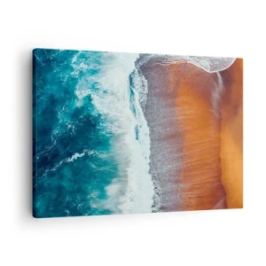 Obraz na plátně - Pohled na oceánské vlny tříštící se o zlatou pláž - 70x50cm - Dotek oceánu - Moderní nástěnná dekorace do obývacího pokoje a ložnice ARTTOR