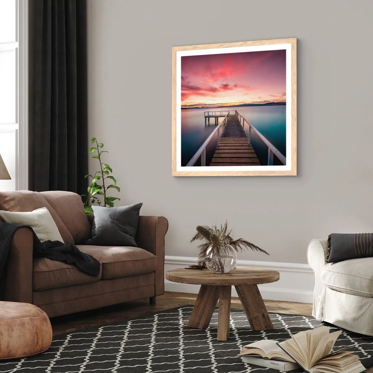 Plakát v rámu světlý dub - Jemný plamen večera - 60x60 cm