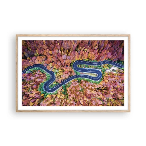 Plakát v rámu světlý dub - Klikatá cesta lesem - 91x61 cm