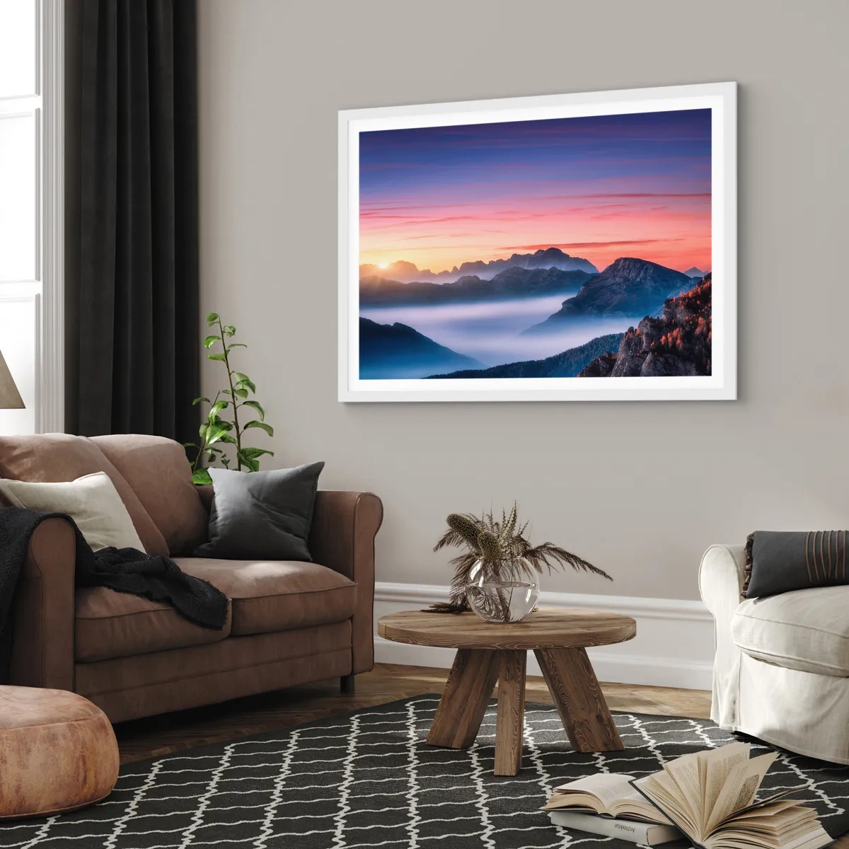 Plakát v bílém rámu - Nad údolími - 91x61 cm