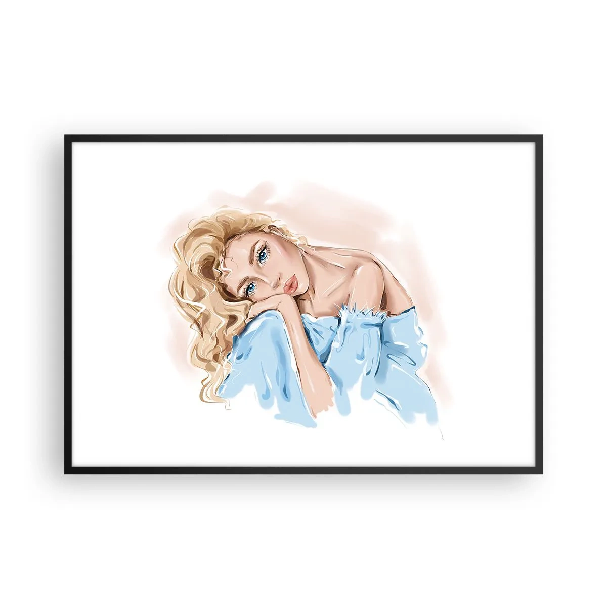 Plakát v černém rámu - Zasněná v modré - 100x70 cm
