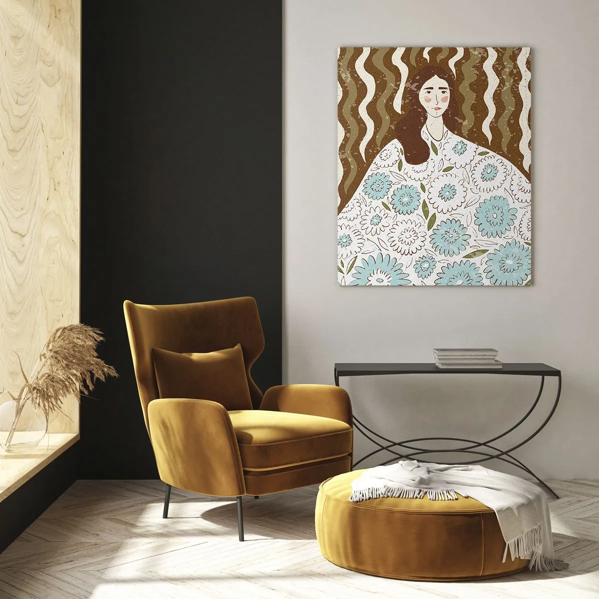 Obraz na skle - Portrét v květinovém rouchu - 80x120 cm