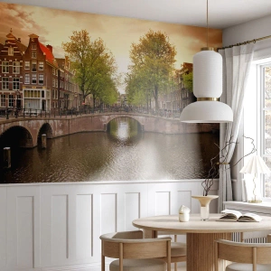 Fototapeta na míru Premium Canvas - Lodí nebo na kole? - Město, Amsterdam, Lodní most kanál