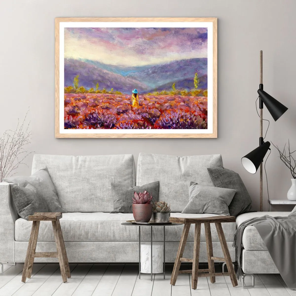 Plakát v rámu světlý dub - V levandulovém světě - 70x50 cm